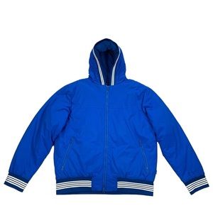 Vintage Stussy Blue & White Fleece Lined Zip Up Puffer Jacket Coat Size XL